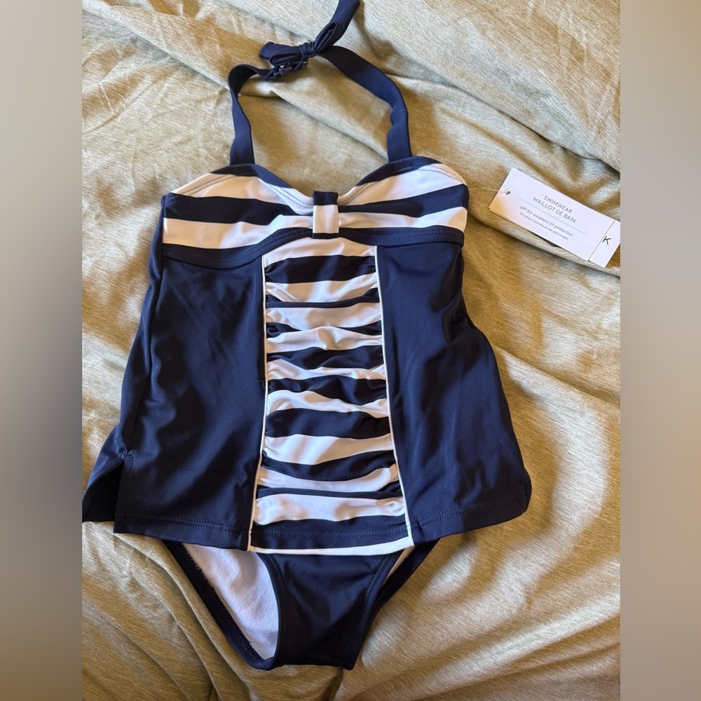 Janie and Jack Navy and White Striped Halter Suit